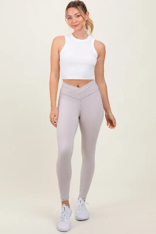 Effortless Comfort Beige Crossover Waistline Leggings