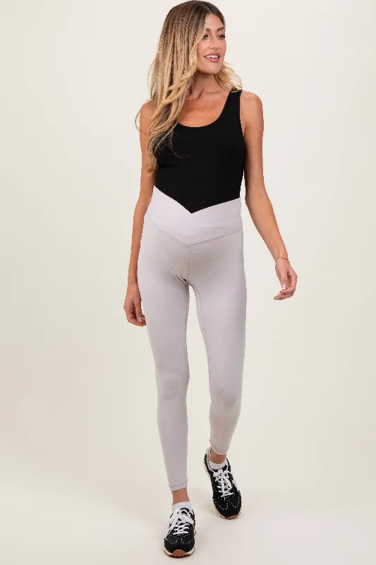 High-end Sneakers Beige Crossover Waistline Maternity Leggings