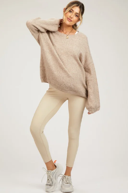 Modern Backpacks Beige Ribbed Maternity Active Leggings