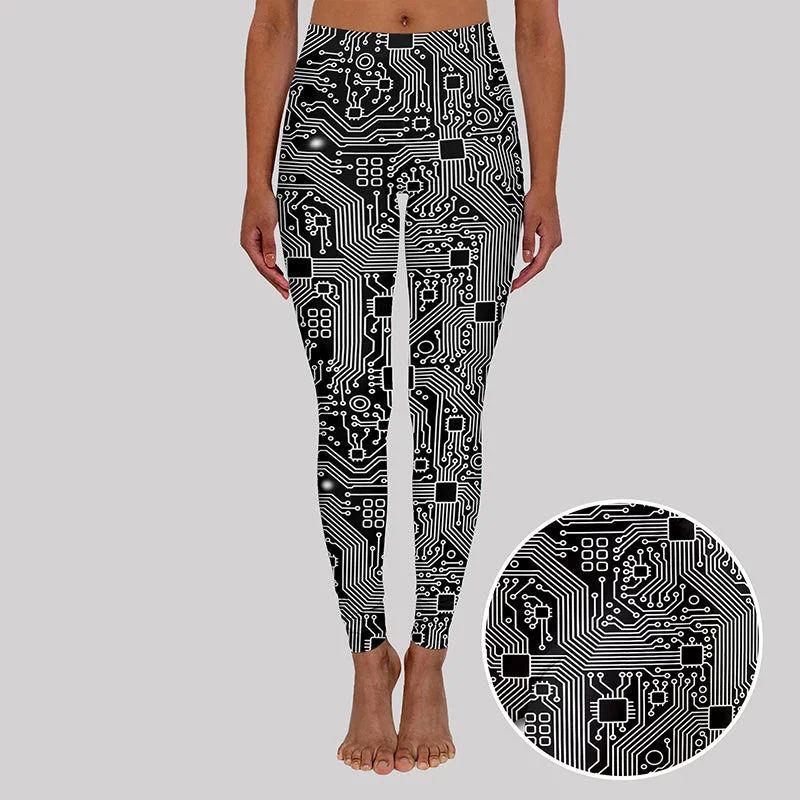 Printed Sweatshirts Black and White Circuit Board Geek Leggings