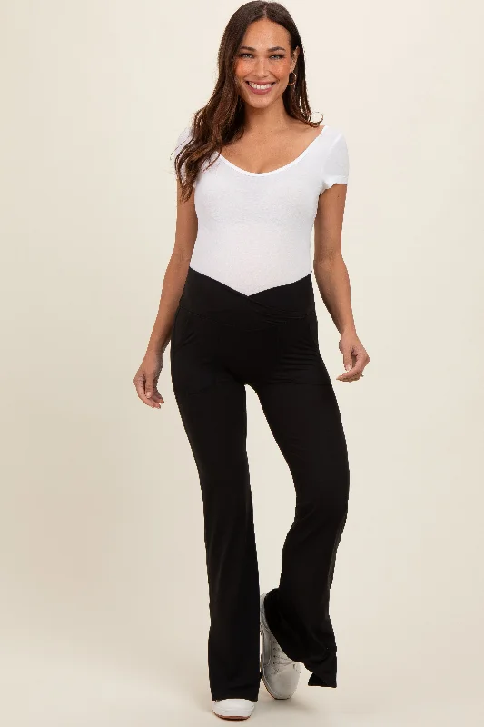 Cool Hoodies Black Crossover Waist Maternity Flared Leggings