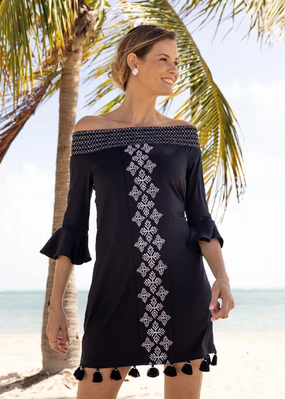 Soft Knitwear Black/Silver Metallic Off The Shoulder Dress