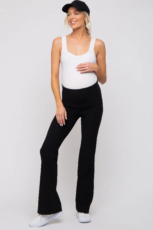 Active Wear Black Ribbed Maternity Flared Leggings