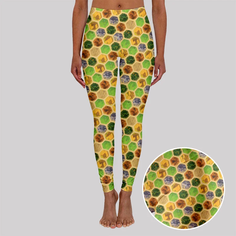 Hipster Style Board Game Map Green Geek Leggings