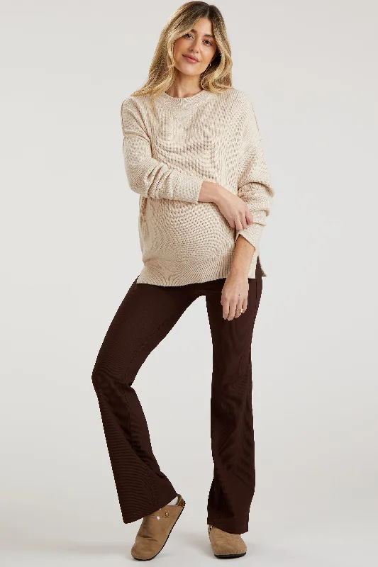 Everyday Wear Brown Ribbed Maternity Flared Leggings