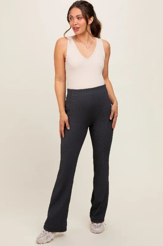 Funky T-shirts Charcoal Ribbed Maternity Flared Leggings