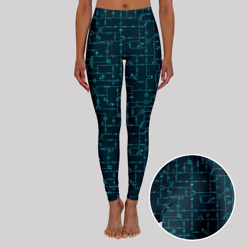 Sporty Sneakers Electronic Components Arrow Dark Blue Geek Leggings