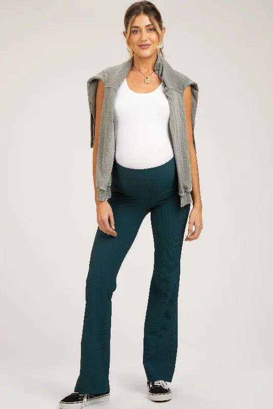 Summer Tees Forest Green Ribbed Maternity Flared Leggings