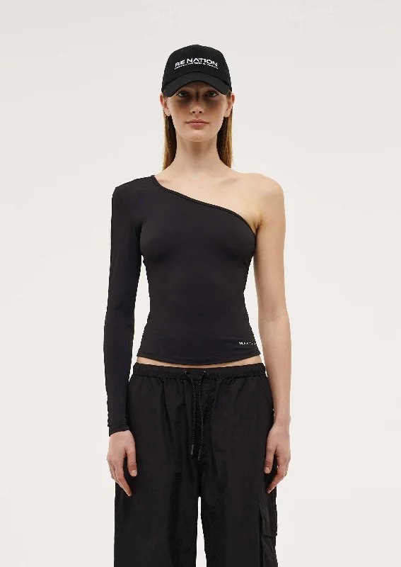 Chunky Sneakers FOUNDATION ASYMMETRIC LONG SLEEVE TOP IN BLACK