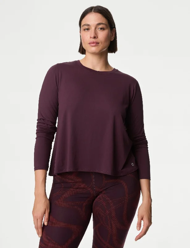 Casual Footwear Scoop Neck Wrap Back Yoga Top - Blackberry