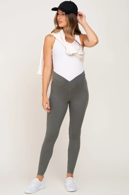 Everyday Jackets Light Olive Crossover Waist Maternity Leggings