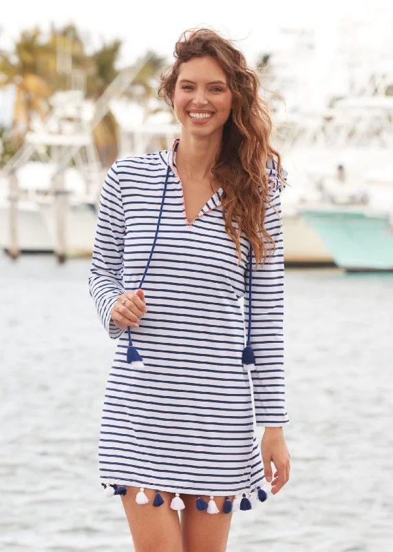 Leather Bags Navy Stripe Hooded Cover Up