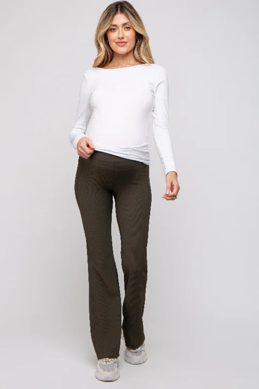 Fashion Comfort Olive Ribbed Maternity Flared Leggings