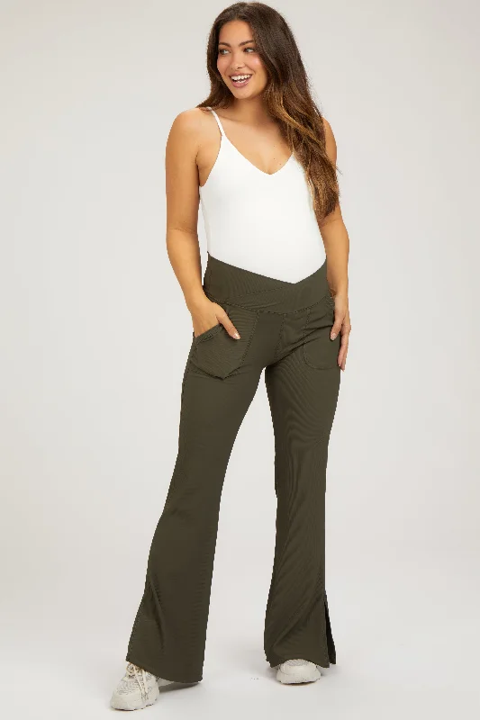 Casual Blazers Olive V-Waist Ribbed Bootcut Maternity Leggings