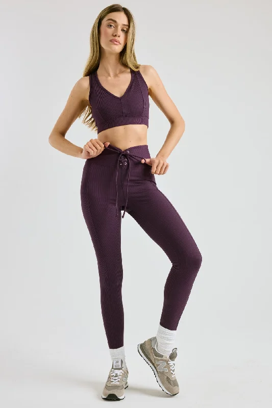 Classic Comfort Ribbed Football Leggings in Deep Plum