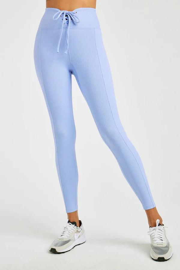 Relaxed Streetwear Ribbed Football Leggings in Baby Blue