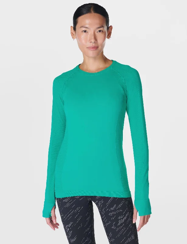 Fleece Jackets Athlete Seamless Gym Long Sleeve Top - Gem Green