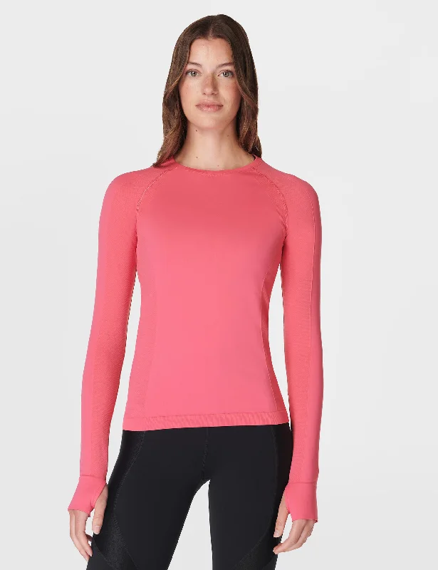 Sports Tights Athlete Seamless Gym Long Sleeve Top - Sweet Pink