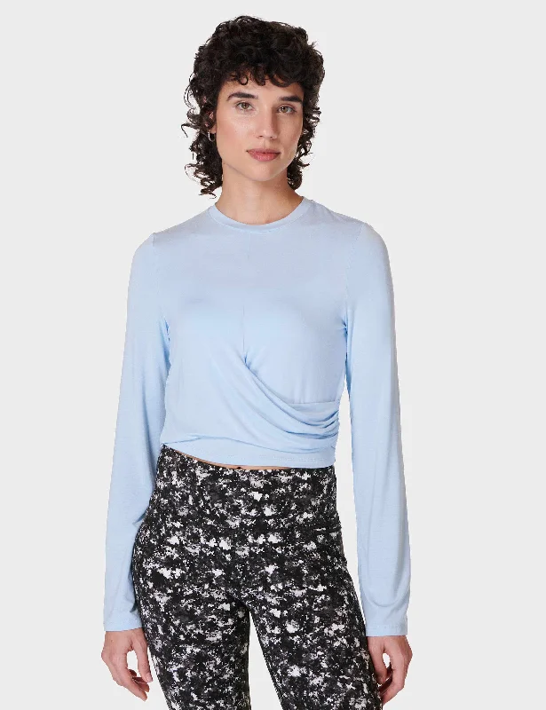 Athletic Shorts Wrap Front Long Sleeve Top - Breeze Blue