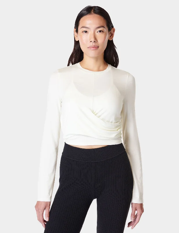 Modern Menswear Wrap Front Long Sleeve Top - Lily White