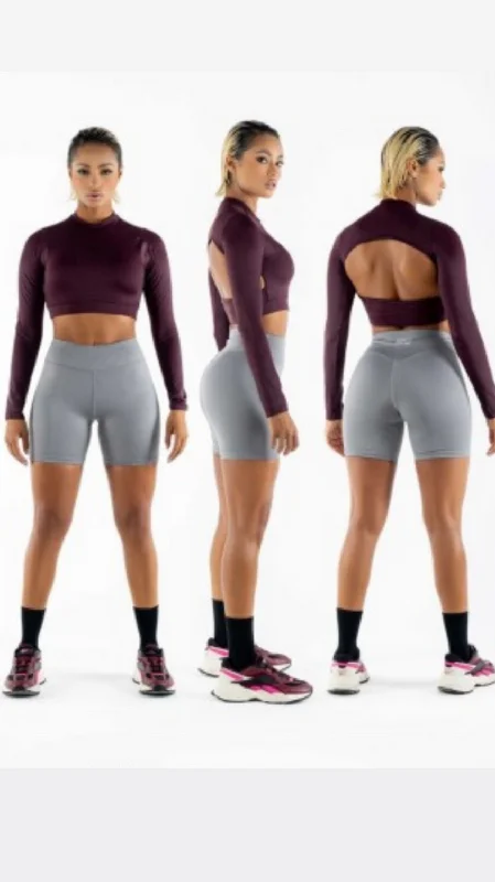 Trendy Blazers Workout Burgandy Long Sleeve Top (Ref-CB062