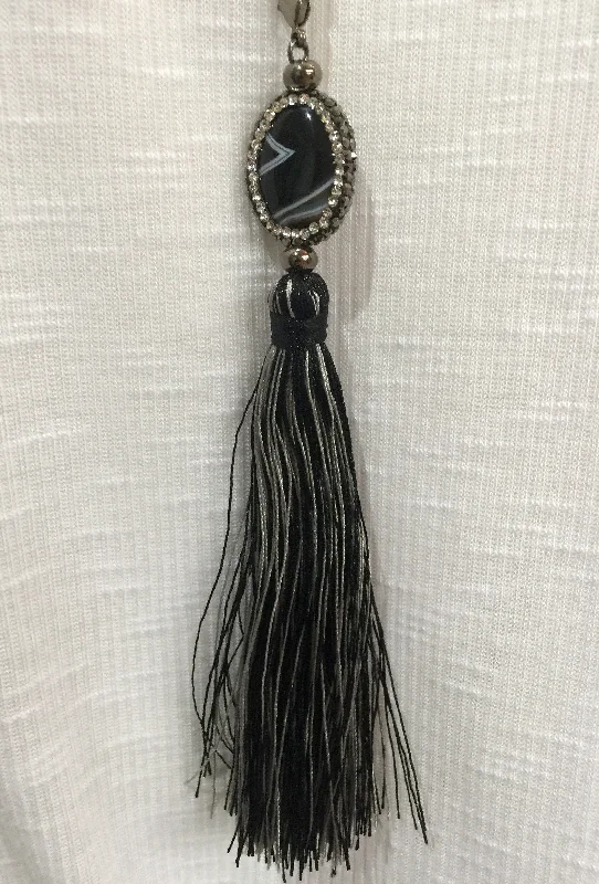 Street Apparel Agate and Crystal Long Tassel Necklace