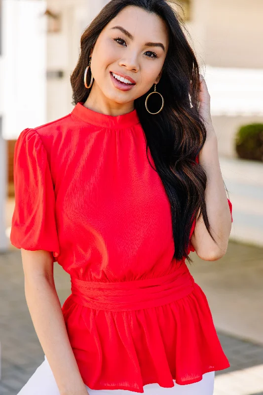 Sporty Jackets All That You Are Red Puff Sleeve Top