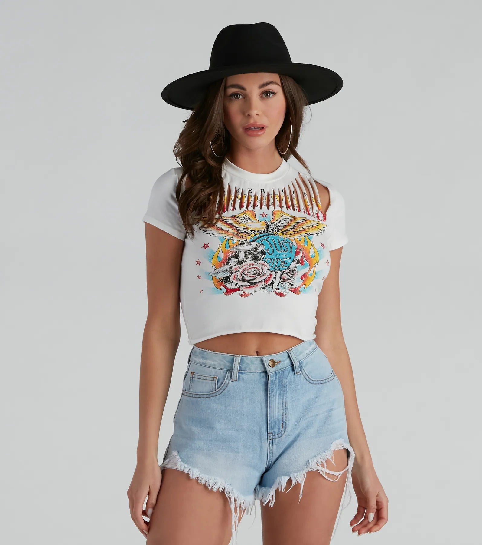 Trendy Joggers American Motorcycle Graphic Distressed Top