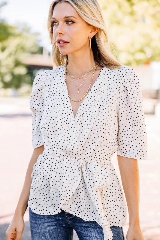 Street Tees As Promised Ivory White Polka Dot Blouse