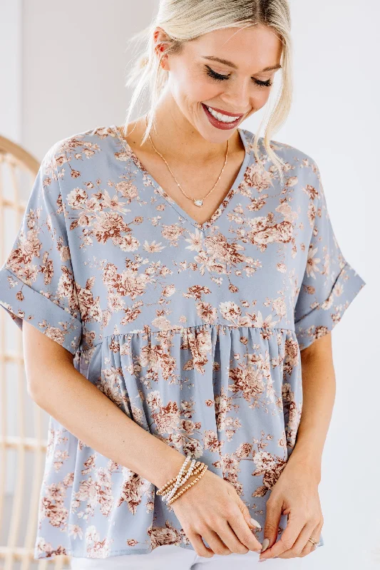Statement Shoes At This Level Blue Floral Babydoll Top