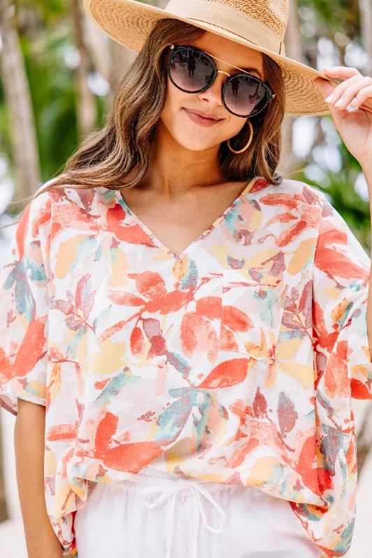 Active Gear At This Time Coral Orange Floral Top