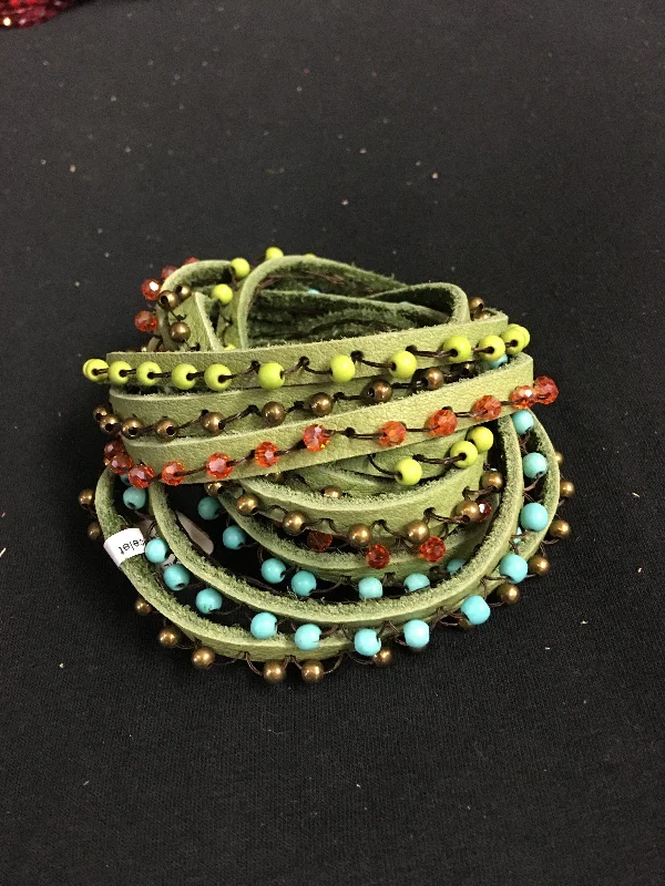 Casual Essentials Bali Queen Five Strand Leather Wrap Bracelet Green