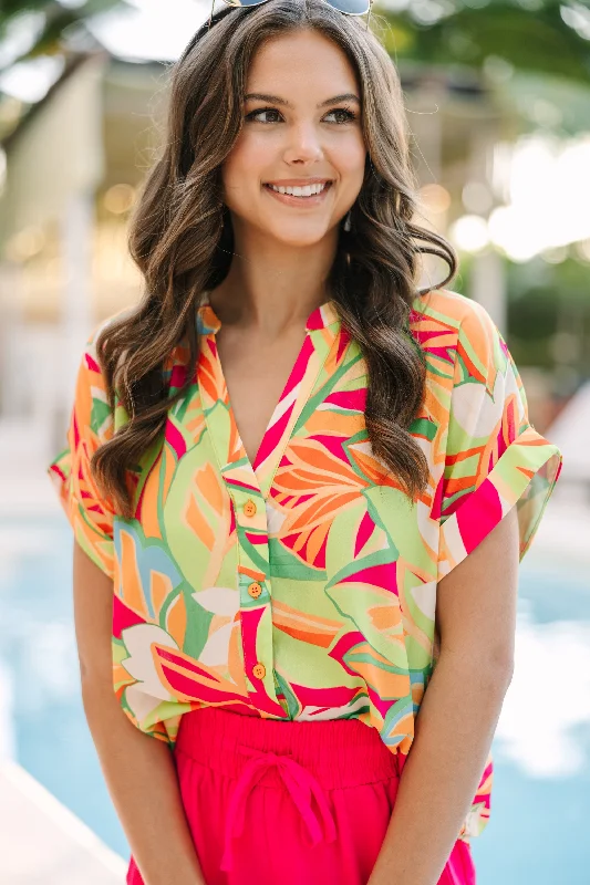 Modern Comfort Best In Bold Green Abstract Blouse