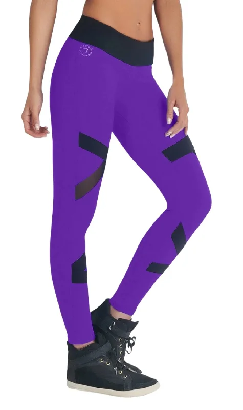 Comfortable Outfits Bia Brazil Color Block Mesh Legging LE5030 Violet/Black