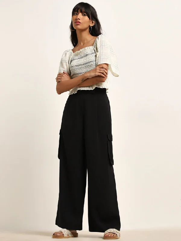 Versatile Looks Bombay Paisley Black High-Rise Cotton Blend Trousers