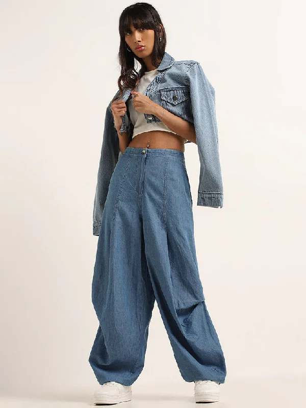 Smart Layers Bombay Paisley Blue Baggy High-Rise Pants