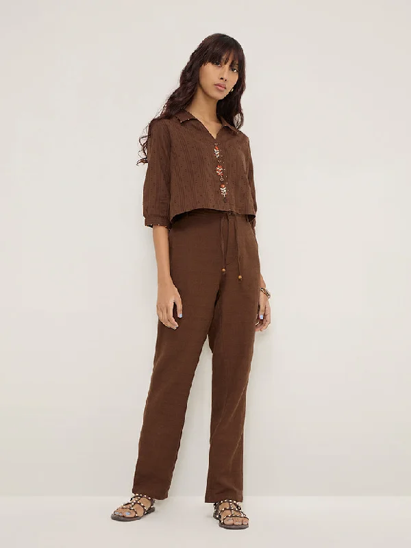 Cool Wearables Bombay Paisley Brown High-Rise Cotton Blend Pants