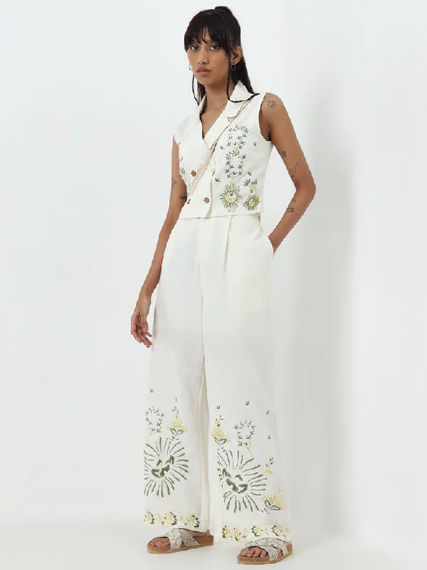 Streetwear Look Bombay Paisley Ivory Floral High-Rise Cotton Blend Pants