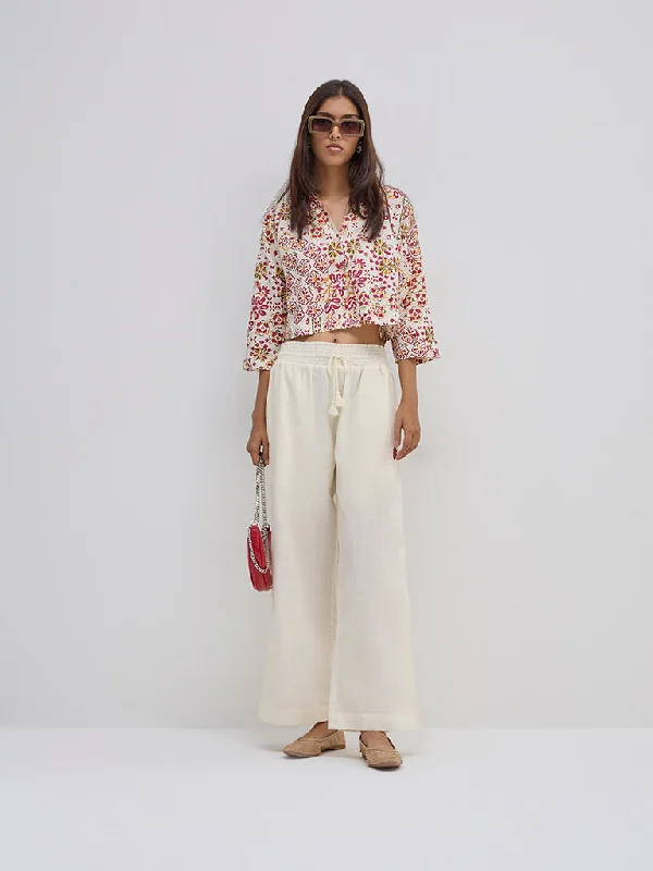 Cargo Pants Bombay Paisley Ivory High-Rise Cotton Pants