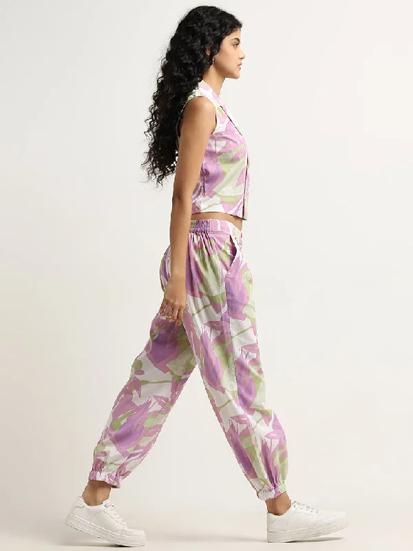 Casual Jackets Bombay Paisley Lilac Printed Cotton Blend High-Rise Pants