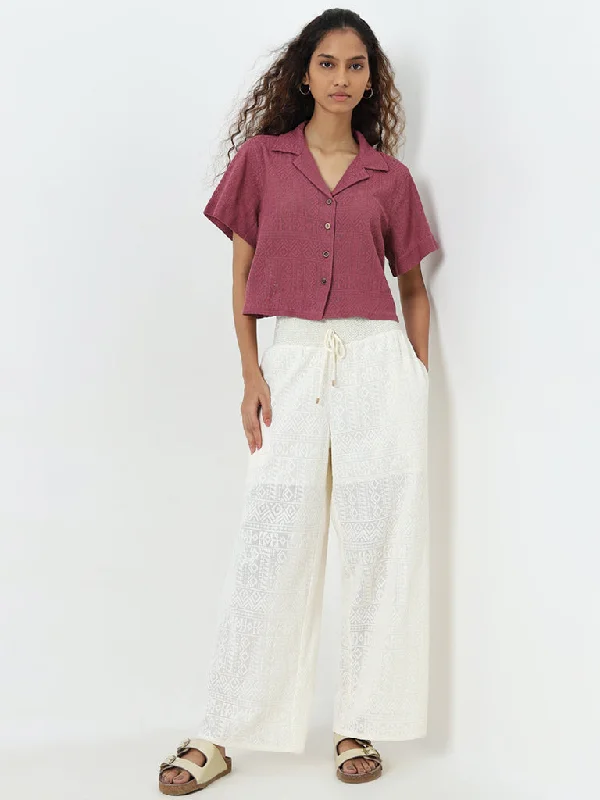 Comfy Sweaters Bombay Paisley Off-White High-Rise Cotton Blend Pants