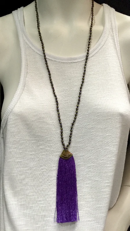Trendy Sweaters Brass Beads Tassel Necklace