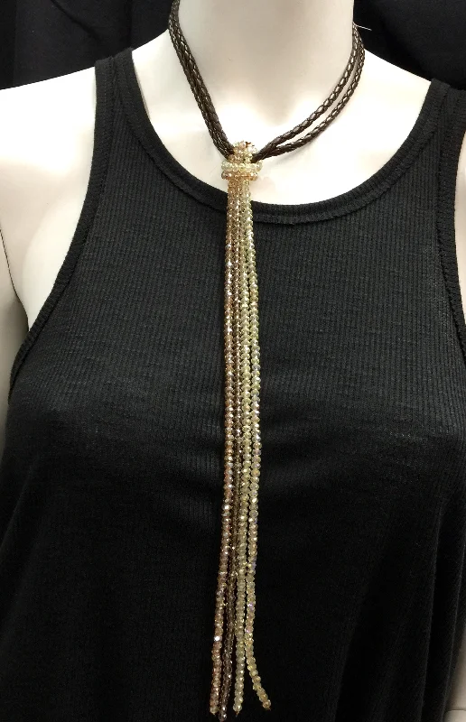 Casual Cardigans Braided Leather and Crystal Choker