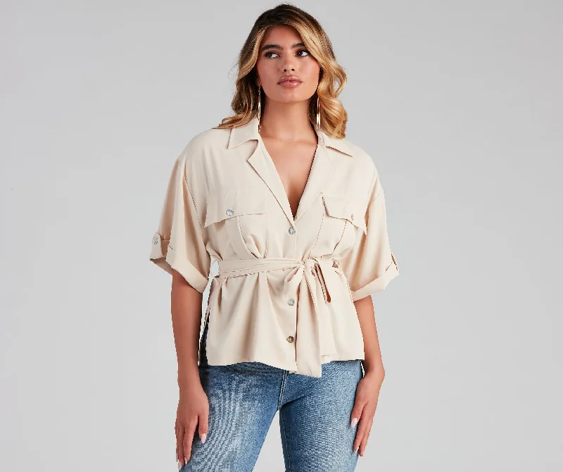 Bold Prints Button Things Up Tie-Waist Top