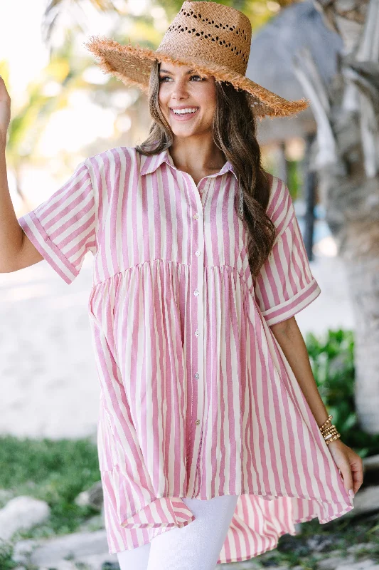 Functional Fashion Can't Leave You Behind Pink Striped Tunic