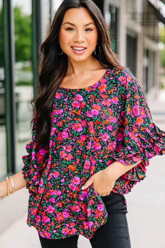 Sporty Trends Can't Look The Other Way Black Floral Blouse