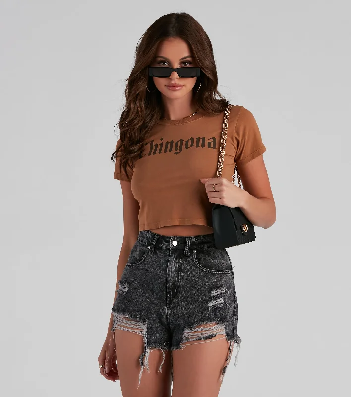 Layered Outfits Chingona Graphic Crop Top