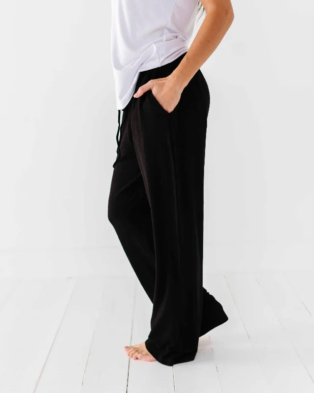 Relaxed Shirts Black Women's Wide Leg Pants - Cloud Plush Bamboo