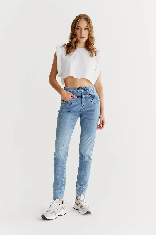Classic Wear Mila Mid Waist Jogger 5 Pocket Ankle Jeans Light Denim