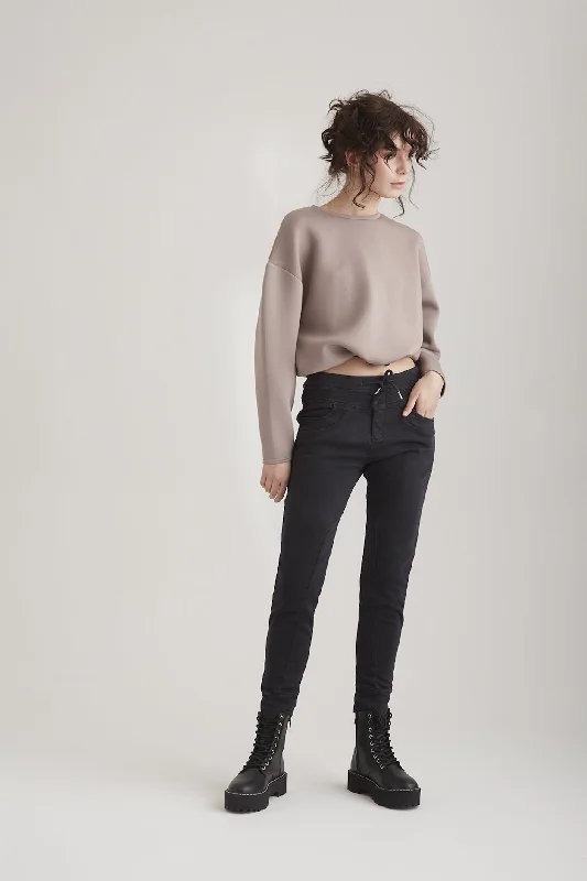 Sporty Styles Mila Mid Waist Jogger 5 Pocket Ankle Pants Black
